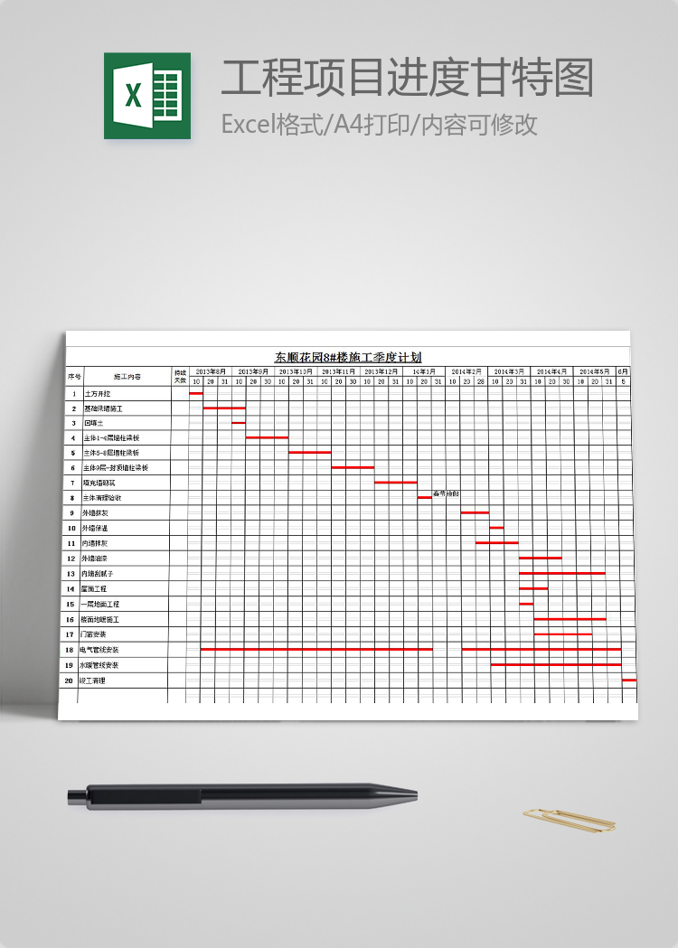 工程項(xiàng)目進(jìn)度計(jì)劃甘特圖模板