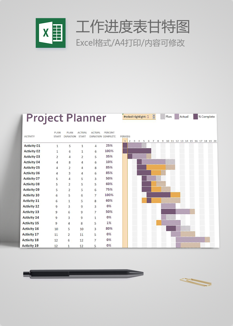 工作進度表甘特圖exce模板
