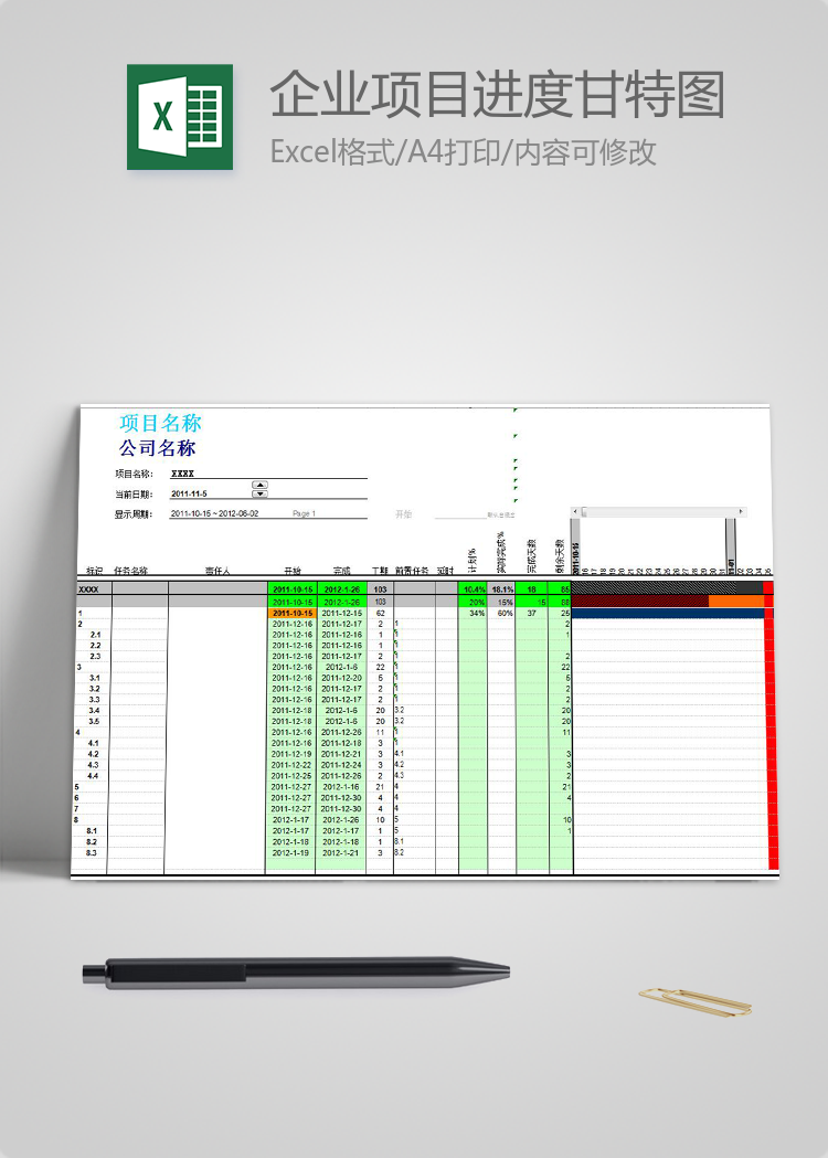 紅綠風企業(yè)項目進度表甘特圖模板
