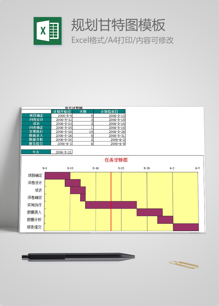洋紅黃風(fēng)格工作技巧規(guī)劃甘特圖模板
