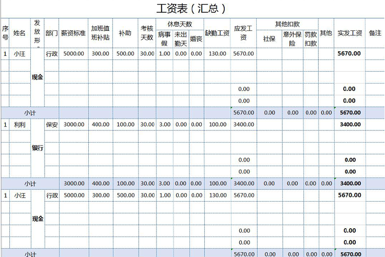 通用事業(yè)單位工資表模板-1