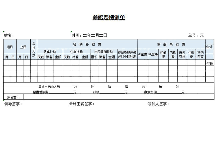 差旅費(fèi)報(bào)銷明細(xì)單excel模板-1