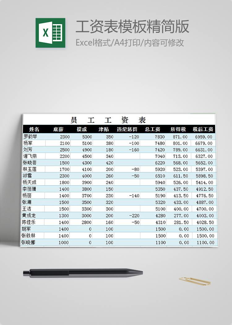 企業(yè)員工工資表模板精簡版