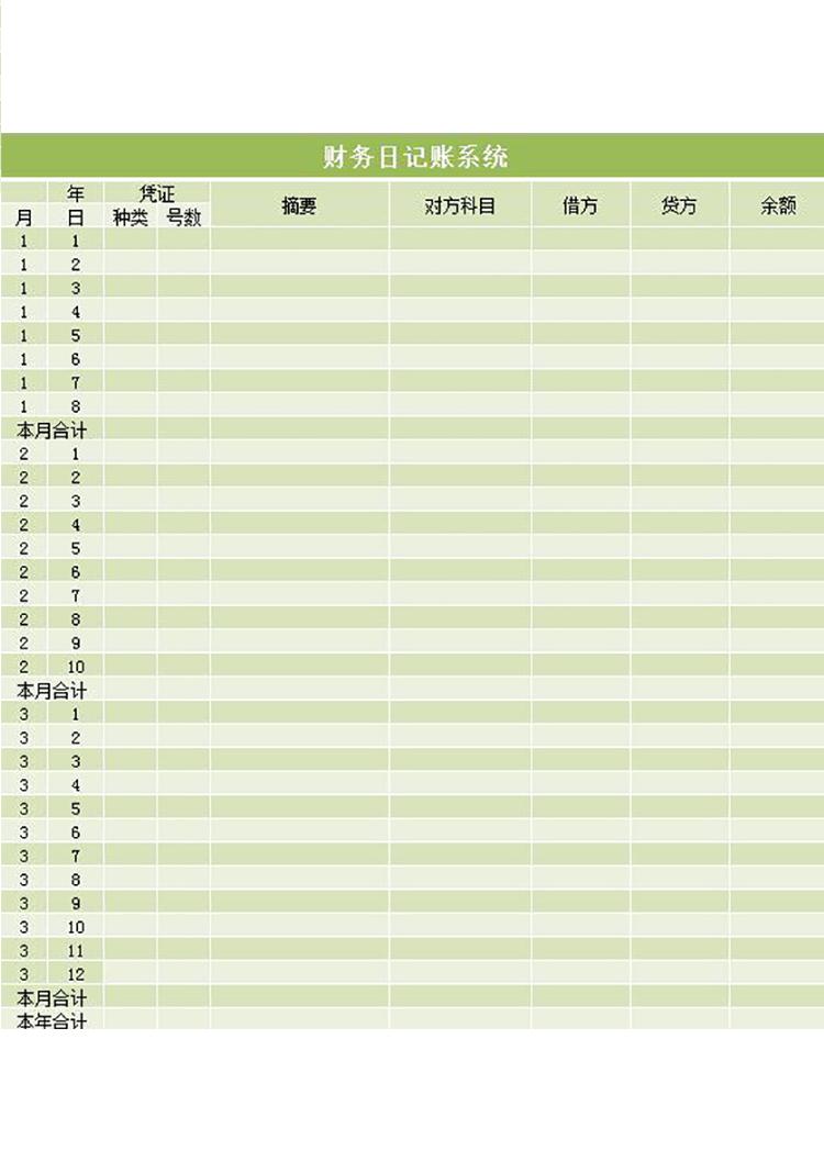 財(cái)務(wù)日記賬系統(tǒng)excel表格-1