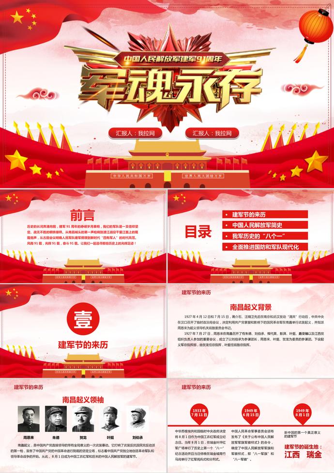 大氣黨建宣傳建軍節(jié)微黨課ppt模板