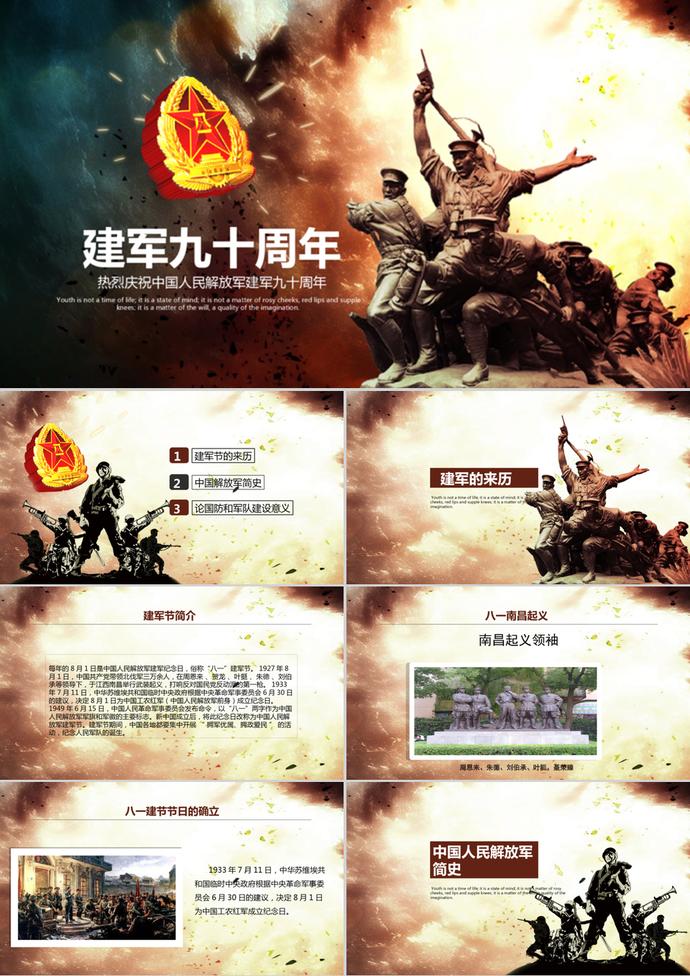 熱烈慶祝建軍九十周年ppt模板