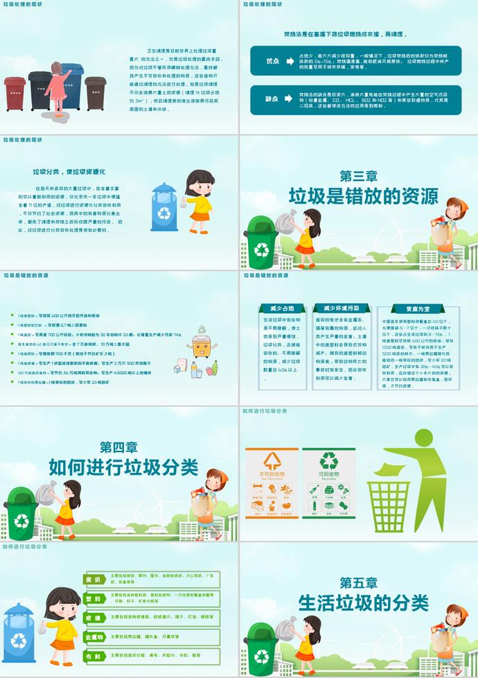 簡約精美卡通風(fēng)垃圾不落地宣傳PPT模板-1