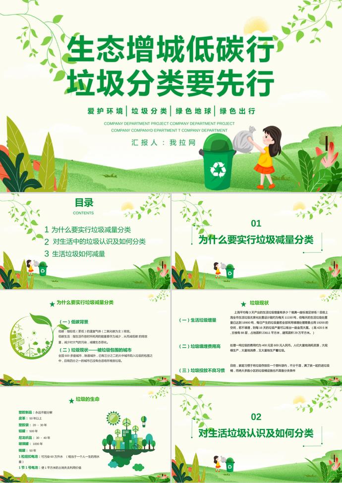 簡約小清新風(fēng)格愛護環(huán)境垃圾分類宣傳ppt模板