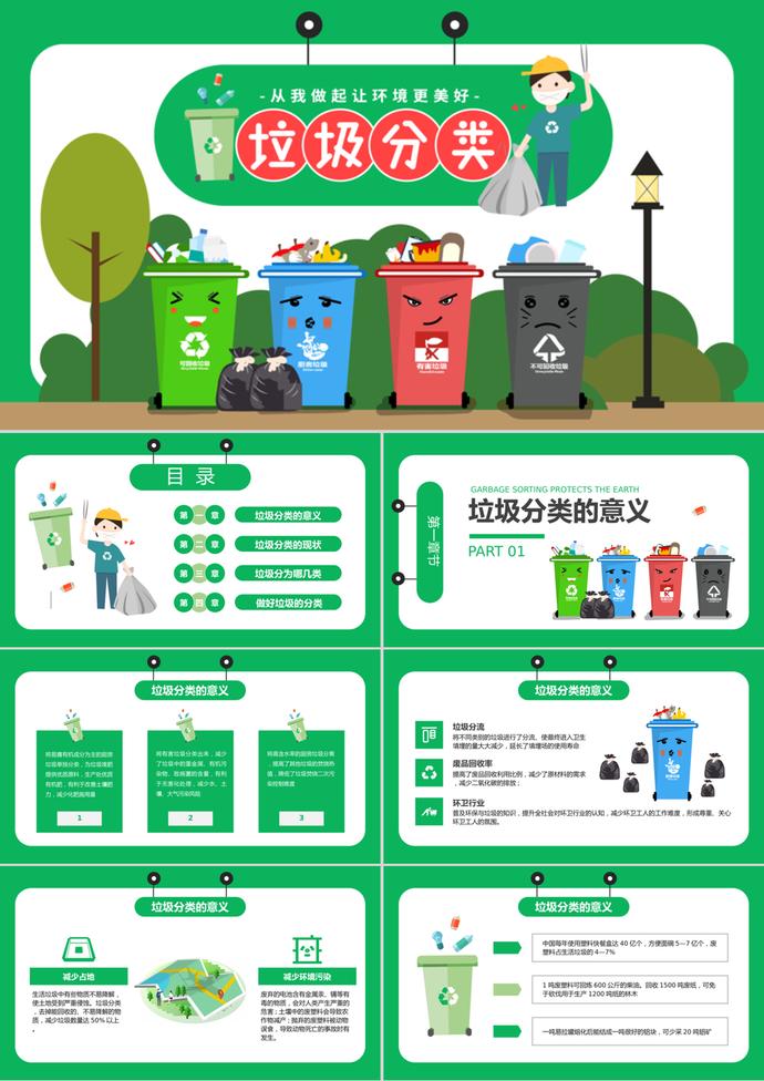 綠色時(shí)尚風(fēng)格垃圾分類教育培訓(xùn)PPT模板