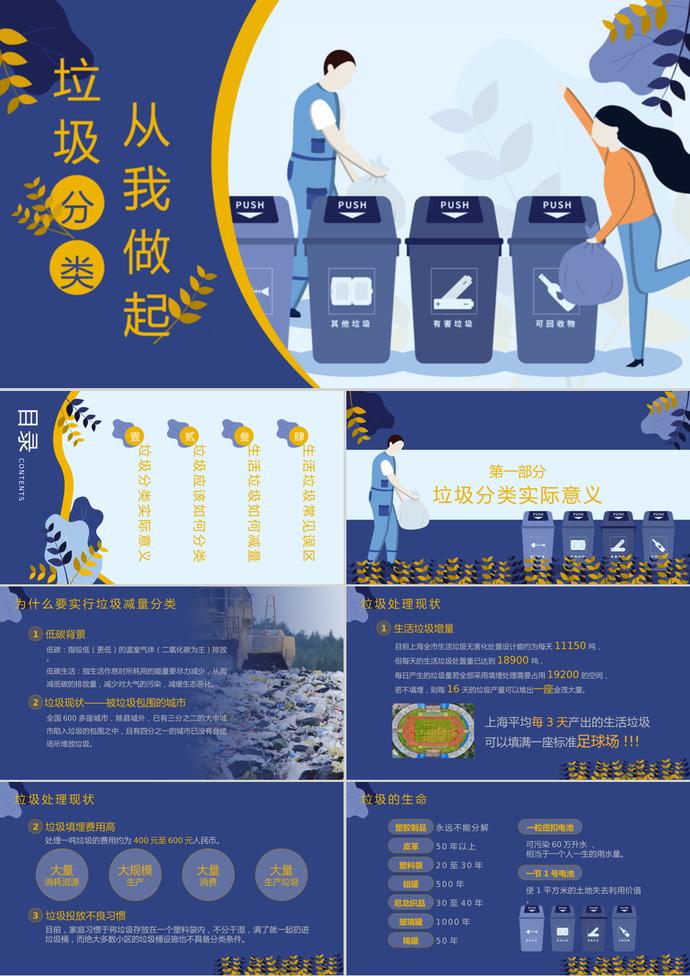 紫蘭簡約卡通風(fēng)格垃圾分類宣傳PPT模板