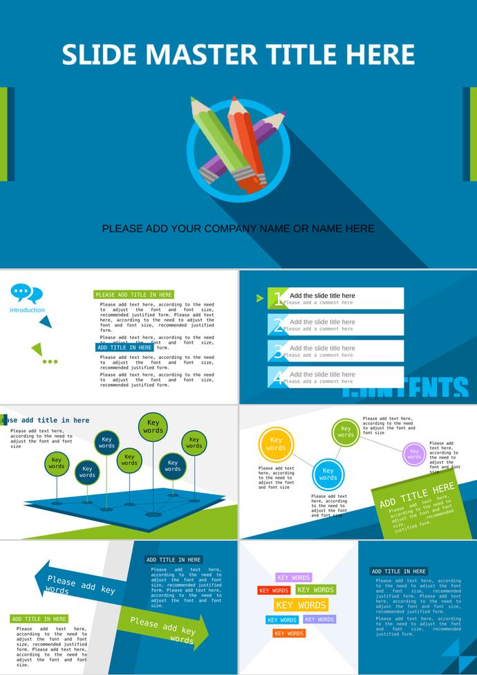 藍(lán)綠扁平卡通鉛筆背景PPT模板免費(fèi)下載