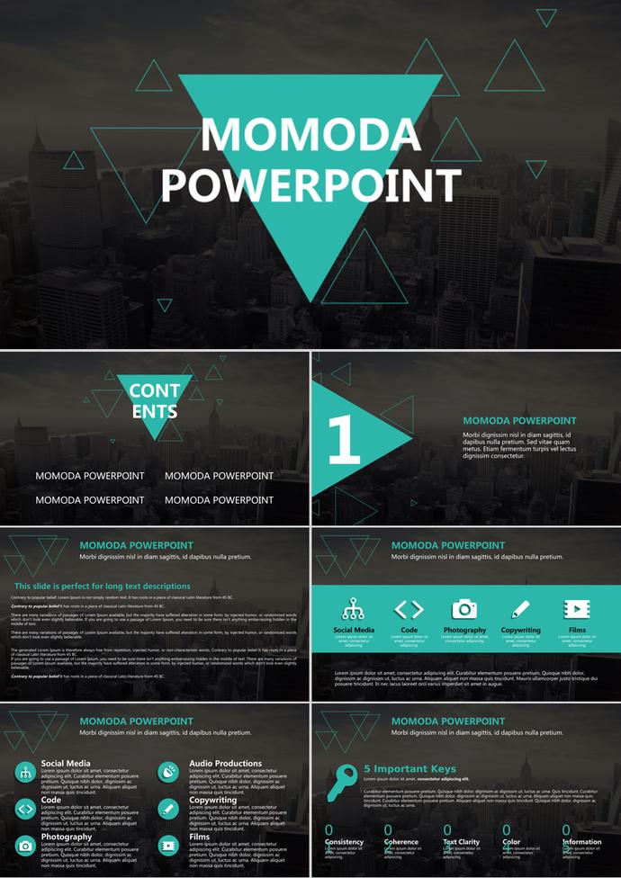 歐美綠色扁平化外語版本幻燈片模板免費下載