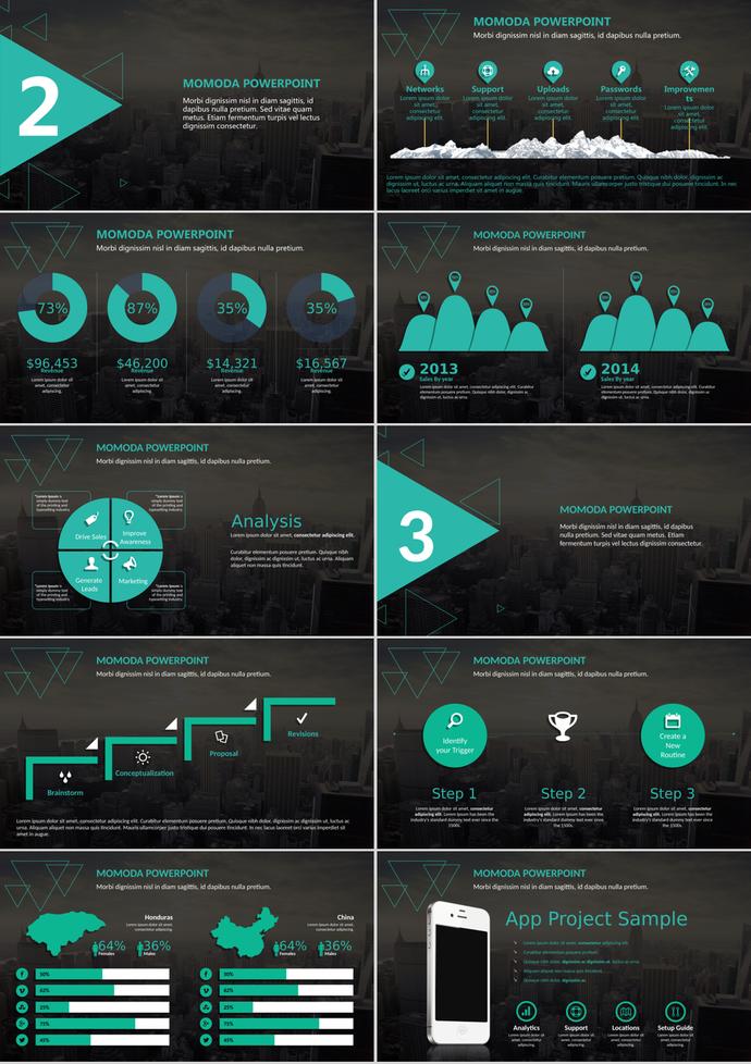 歐美綠色扁平化外語版本幻燈片模板免費下載-1