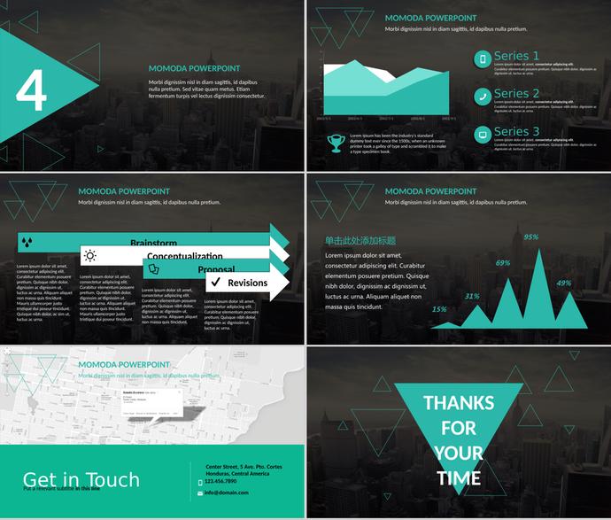 歐美綠色扁平化外語版本幻燈片模板免費下載-2