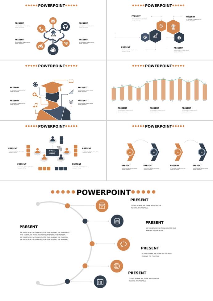 橙黃色風(fēng)流程關(guān)系信息PPT圖表模板-2