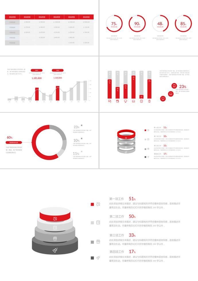 簡潔大氣風(fēng)格對(duì)比百分比圖表PPT模板-2