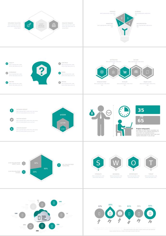 簡潔風(fēng)格思維導(dǎo)圖多邊形數(shù)據(jù)PPT圖表-1