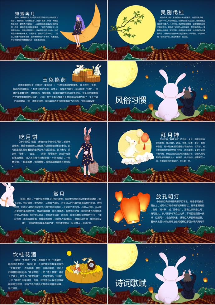 藍(lán)色唯美卡通中秋節(jié)主題PPT模板-1