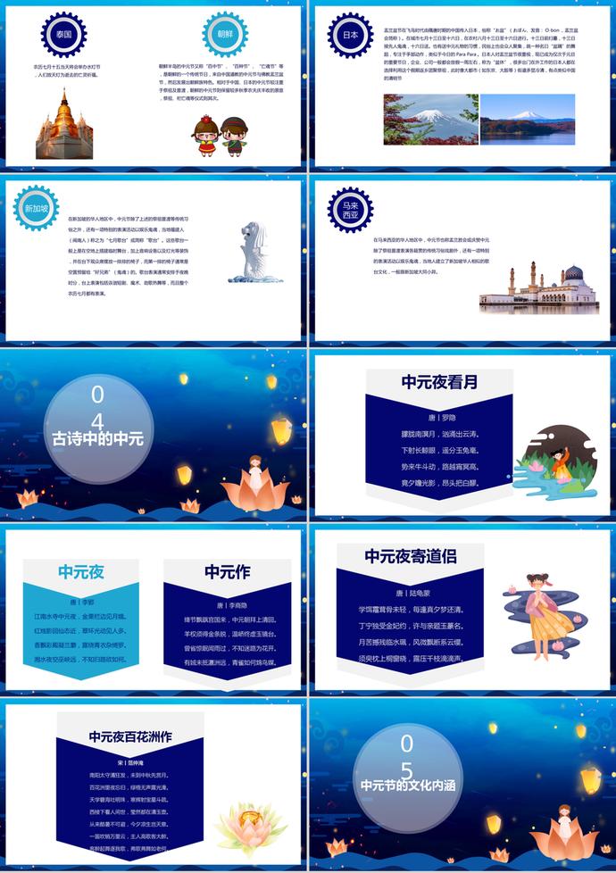 藍(lán)色唯美中元節(jié)主題班會(huì)PPT模板-2