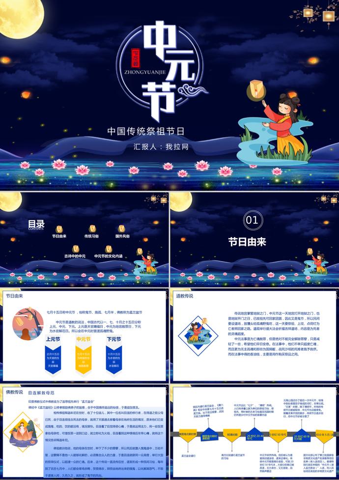深藍色中國風中元節(jié)PPT模板