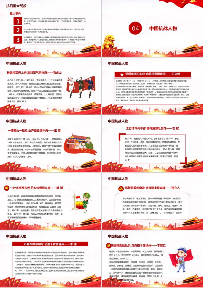 黨政風(fēng)抗戰(zhàn)勝利74周年主題PPT模板-2