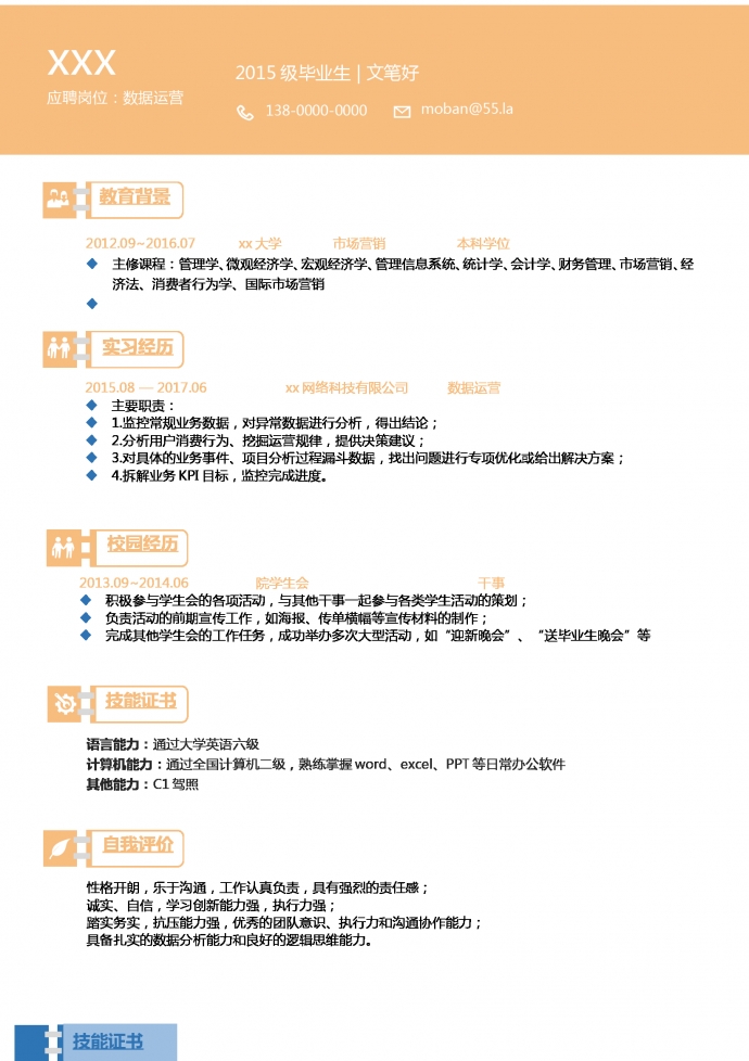 時尚創(chuàng)意數(shù)據(jù)運營專員簡歷模板