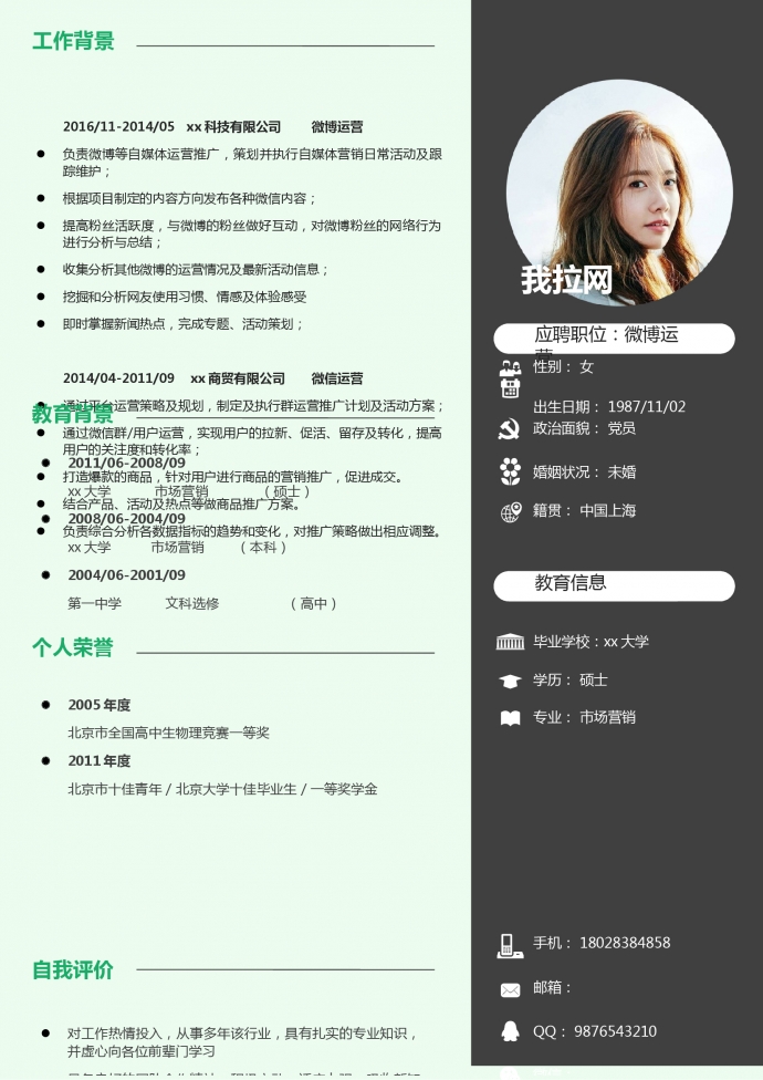 商務(wù)風格微博運營專員簡歷模板