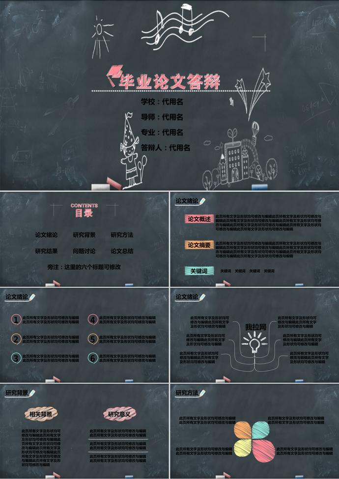 創(chuàng)意個(gè)性黑板畢業(yè)論文答辯ppt模板