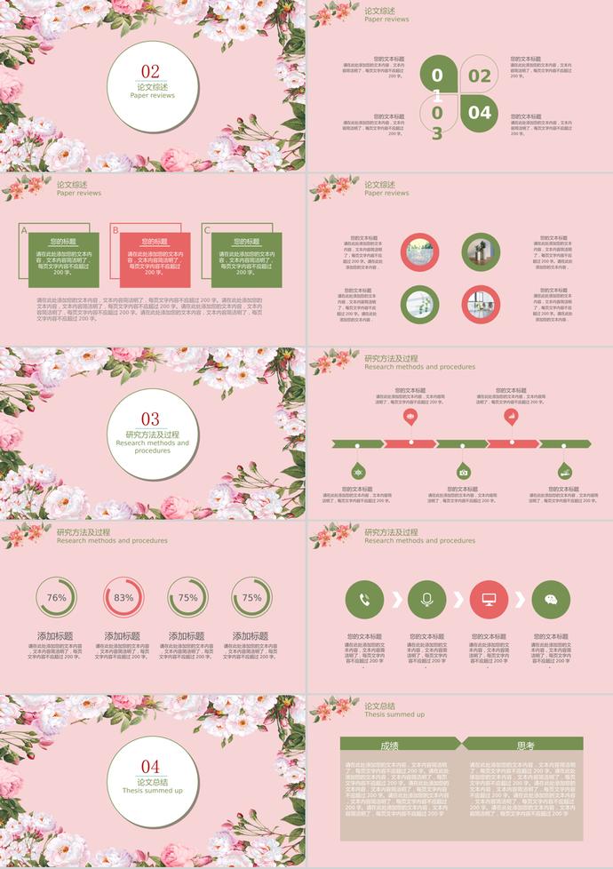 粉色清新花朵畢業(yè)論文答辯ppt模版-1