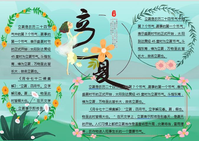 青綠清新立夏主題小報Word模板