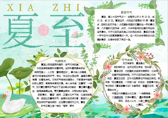 綠葉小清新夏至手抄報(bào)Word模板