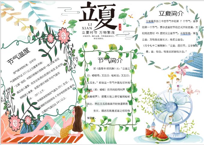 唯美清新立夏手抄報Word模板