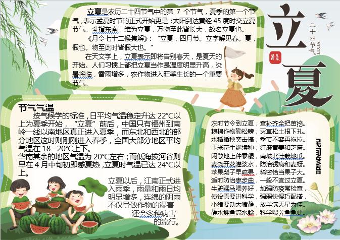 清爽夏日立夏小報(bào)Word模板