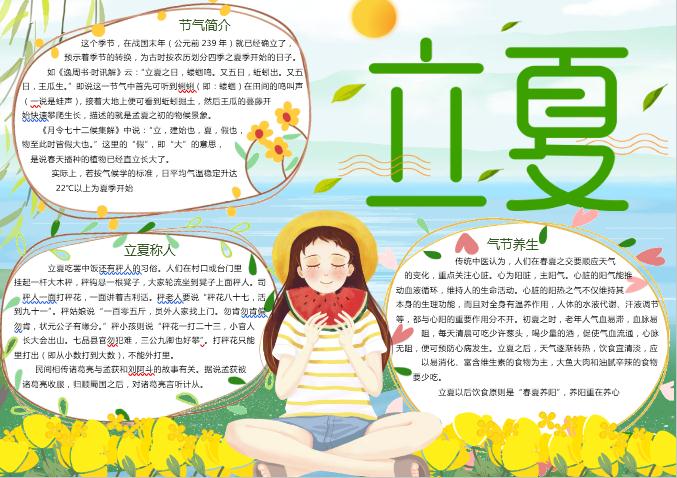 清爽小清新立夏手抄報Word模板