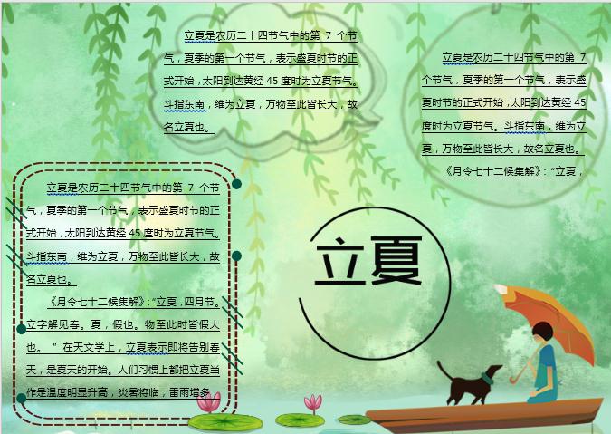 綠色簡約立夏主題小報Word模板