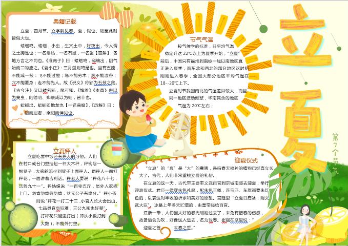 金黃立夏節(jié)氣小報(bào)手抄報(bào)Word模板