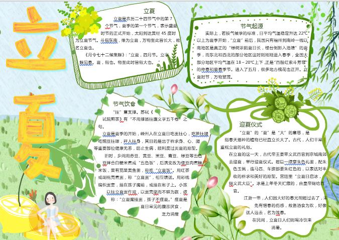 粉綠小清新立夏節(jié)氣手抄報(bào)Word模板