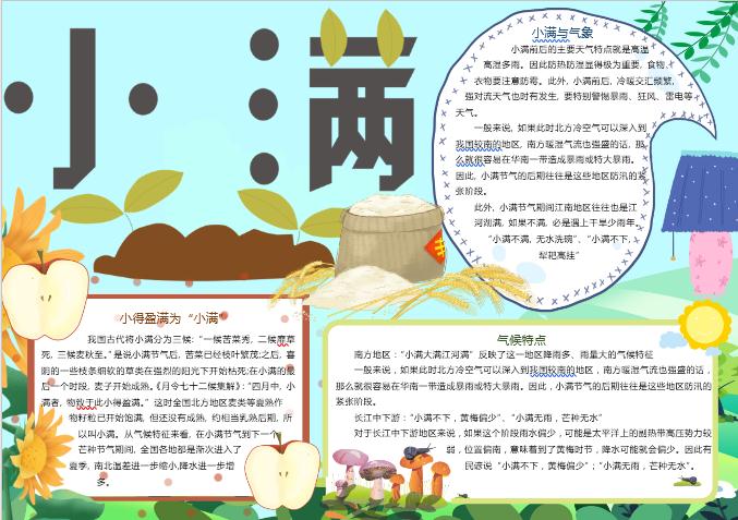 清新小滿氣候節(jié)氣手抄報Word模板