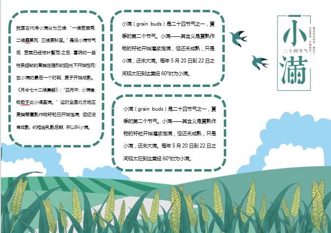 簡潔清新小滿手抄小報Word模板