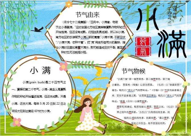 水藍(lán)色小滿手抄報Word模板