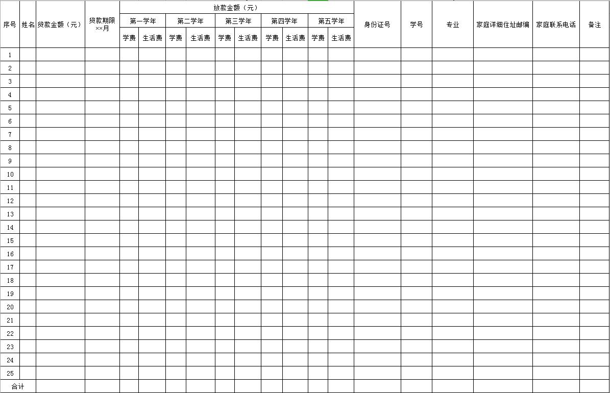學(xué)生貸款統(tǒng)計表