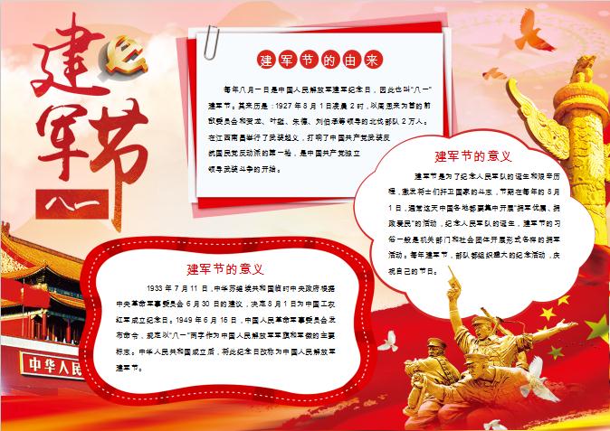 紅色八一建軍節(jié)手抄報(bào)Word模板