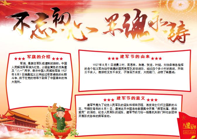 軍魂永鑄八一建軍節(jié)黨建風(fēng)小報(bào)手抄報(bào)