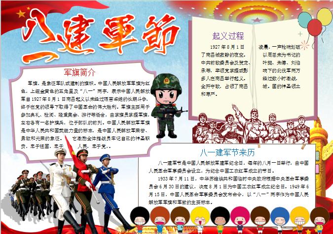 青藍(lán)大氣風(fēng)格八一建軍節(jié)手抄報(bào)Word模板