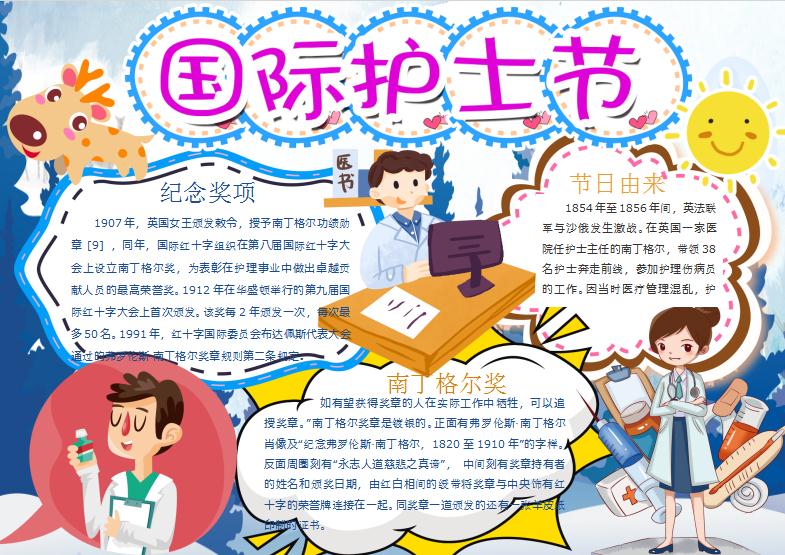 深藍(lán)色國際護(hù)士節(jié)手抄報Word模板