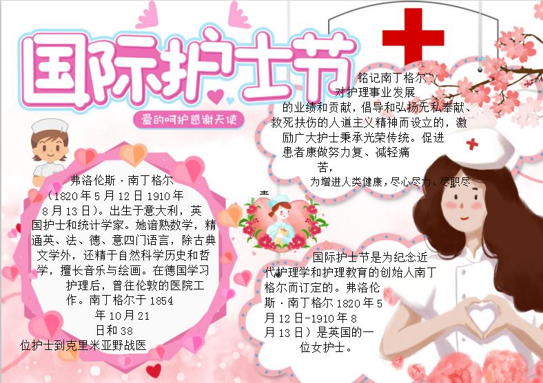 粉色唯美護士節(jié)手抄報Word模板