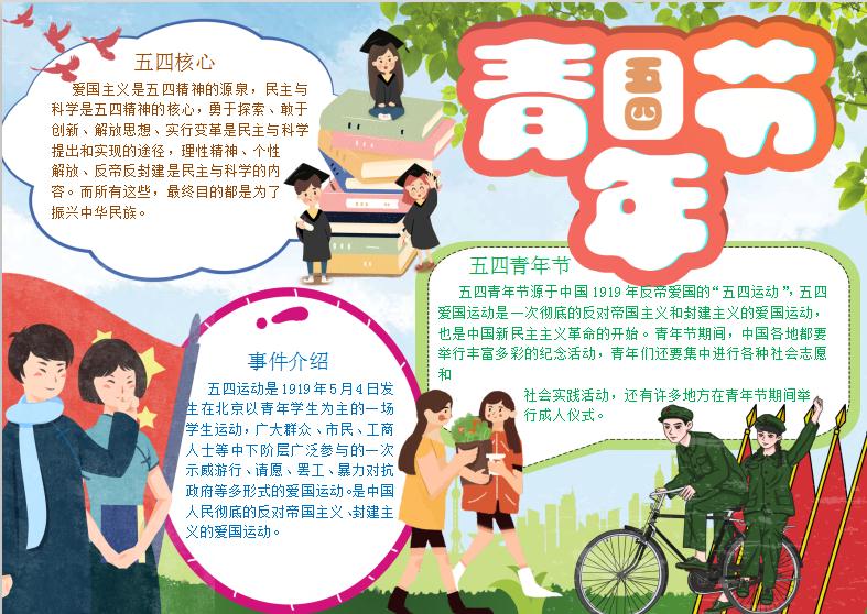 淺藍(lán)色54青年節(jié)手抄小報Word模板