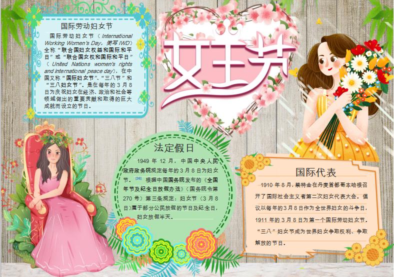 唯美花卉女王節(jié)手抄小報Word模板