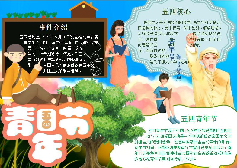 手繪五四青年節(jié)手抄報(bào)Word模板