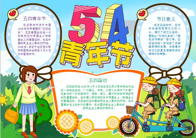清新卡通54青年節(jié)手抄小報(bào)Word模板